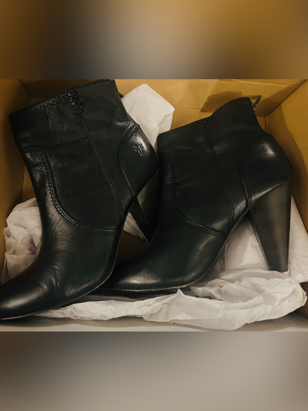 Frye Black Leather Pointed Ankle Booties